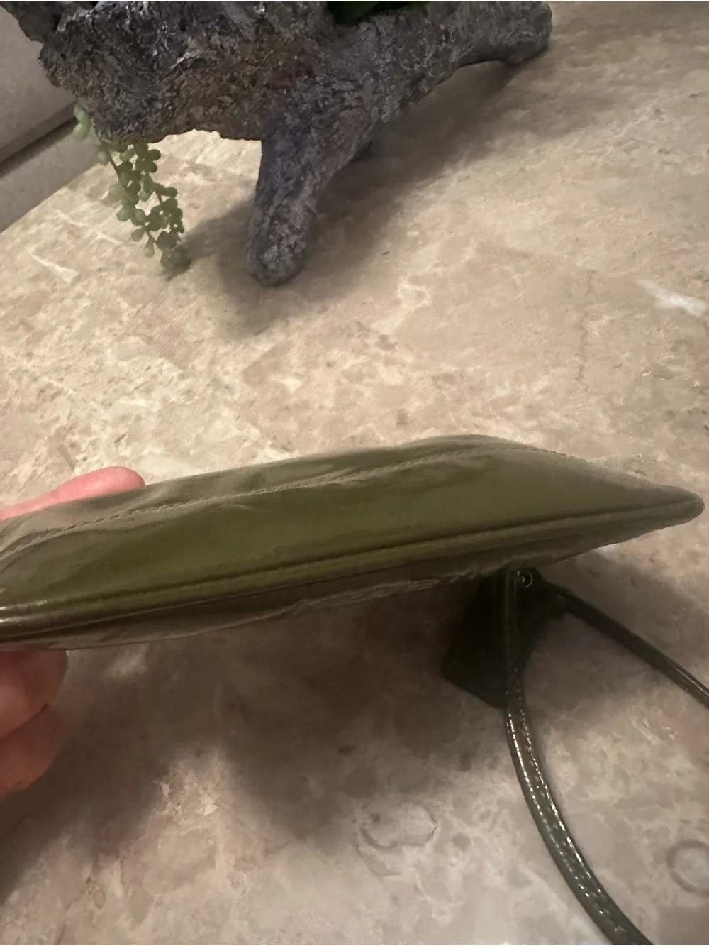 Vintage Coach Olive Green Patent Leather Wristlet Bag